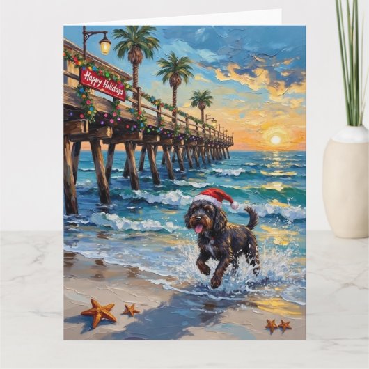 Carte Portuguese Water Dog Christmas Beach Boardwalk (Devant)