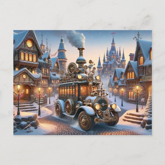 Carte Pos de bus de Noël Steampunk (Devant)