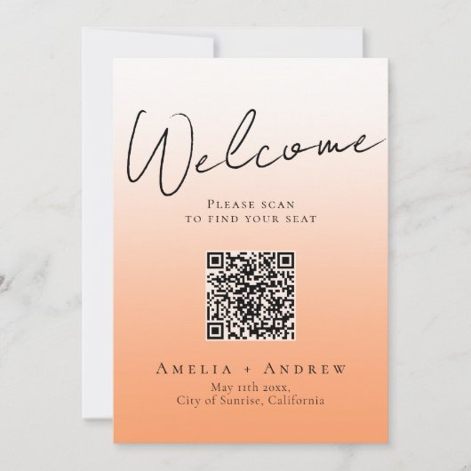 Carte Poser Orange Fuzz Mariage QR Code Seing Chart (Devant)