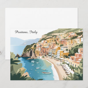 Carte Positano vintage Italie  Côte d'Amalfi Art de voya