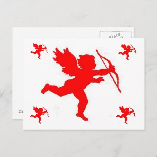Carte Post Cupid Red Plain (Devant / Derrière)