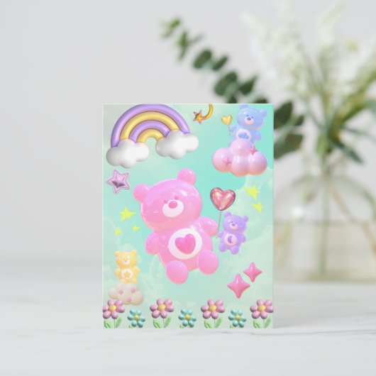 CARTE POSTALE かわいいブルーのゆるふわくまさん♡  (Debout devant)