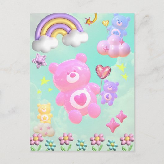 CARTE POSTALE かわいいブルーのゆるふわくまさん♡  (Devant)