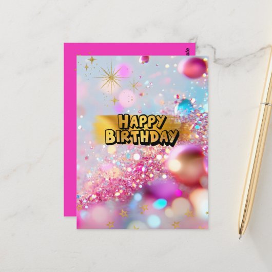 CARTE POSTALE カラフルかわいいY2Kハッピーバースデー♡ (Devant/Arrière en situation)