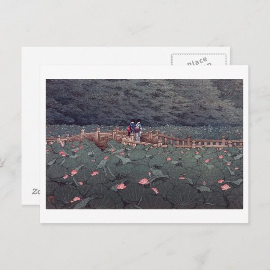 Carte Postale 川瀬巴水木版画 Lotus d'étang de Benten, Hasui Kawase de (Devant / Derrière)