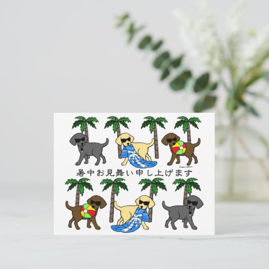 Carte Postale 暑 中 見 舞 い Labradorsの 涼  (Debout devant)