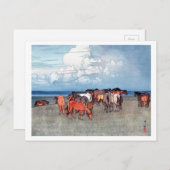 Carte Postale 沼 崎 場, Chevaux, Hiroshi Yoshida, Bois (Devant / Derrière)