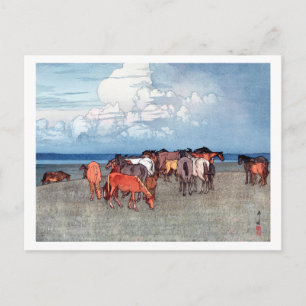 Carte Postale 沼 崎 場, Chevaux, Hiroshi Yoshida, Bois