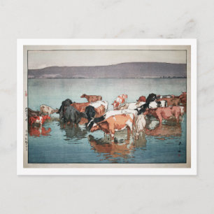 Carte Postale 沼 崎 牧 の 昼, Vaches, Hiroshi Yoshida, Bois