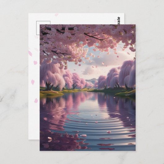 CARTE POSTALE 満開の桜が湖面に映る幻想的な世界*春の便り (Devant / Derrière)