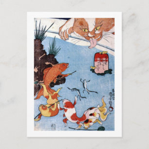 Carte Postale 猫 と 金 魚, 国 Chat et Poisson d'or, Kuniyoshi, Ukiyo-