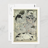 Carte Postale 猫, 暁 斎 Chats, Kyōsai, Ukiyo-e (Devant / Derrière)