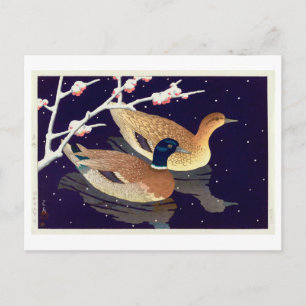 Carte Postale 真 鴨, Canards Mallard, Hasui Kawase, Coupe de bois