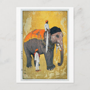 Carte Postale 象, Eléphant, Hiroshi Yoshida, Coupe de bois