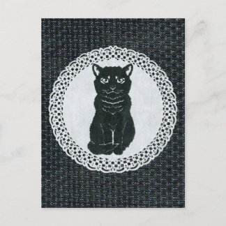 Carte Postale 越後(日本国新潟県)の黒猫・切り絵 Postcard