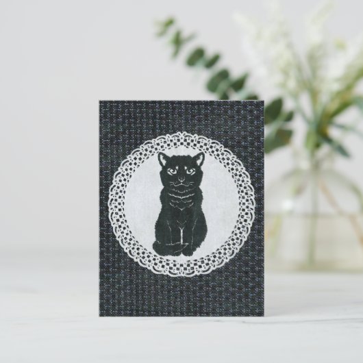 Carte Postale 越後(日本国新潟県)の黒猫・切り絵 Postcard (Debout devant)
