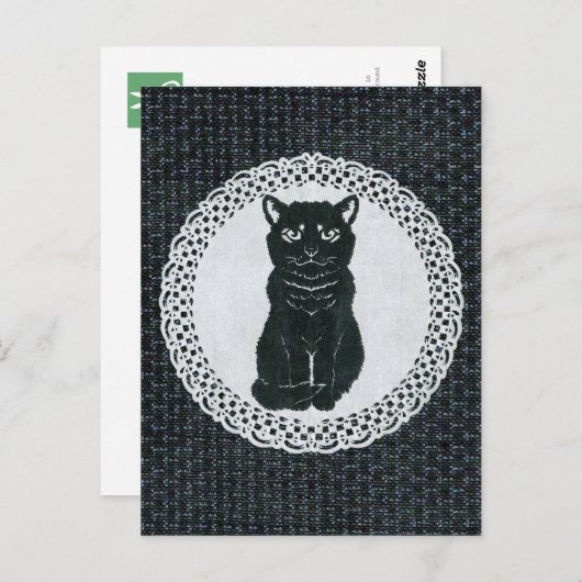 Carte Postale 越後(日本国新潟県)の黒猫・切り絵 Postcard (Devant / Derrière)