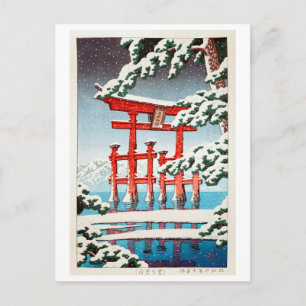Carte Postale 雪 の 島, Miyajima en Neige, Hasui Kawase, Woodcut