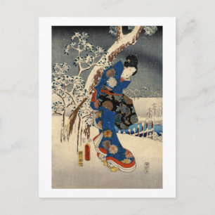 Carte Postale 雪 の 芸 者, 豊 Geisya à Snow, Toyokuni, Ukiyo-e