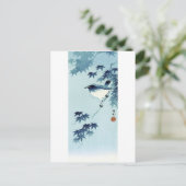 Carte Postale 青い鳥, oiseau de 古邨 dans le bleu, Koson, Ukiyo-e (Debout devant)