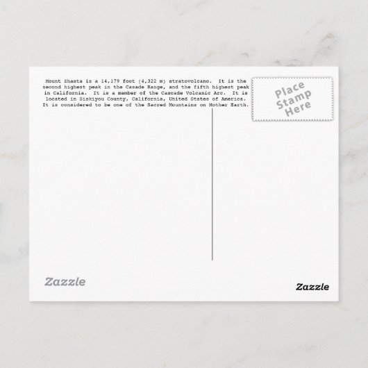 Carte Postale 001, Mont Shasta (Dos)