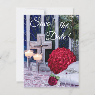 Carte Postale 0294-Bouquet rouge avec anneau et croix rouges