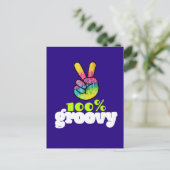 Carte Postale 100% Groovy Rainbow Hand Peace Sign (Debout devant)