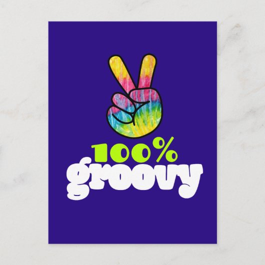 Carte Postale 100% Groovy Rainbow Hand Peace Sign (Devant)
