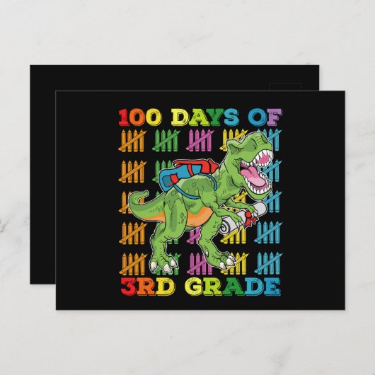 Carte Postale 100 jours d'école en 3e année T Rex Dinosaur Schoo (Devant / Derrière)
