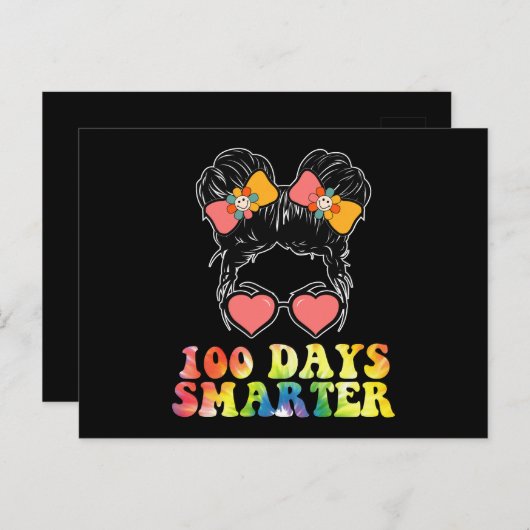 Carte Postale 100 Jours Filles intelligentes Messy Bun School Ti (Devant / Derrière)