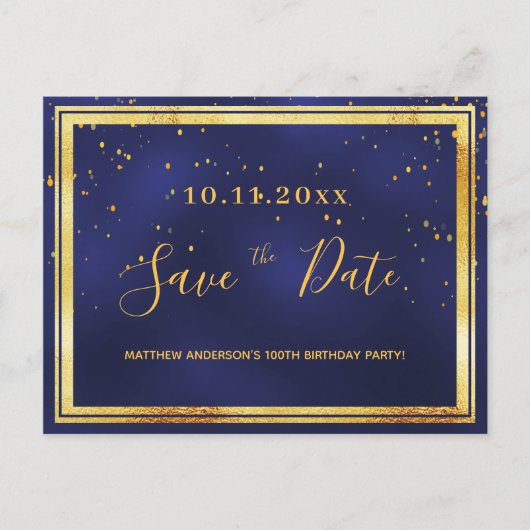 Carte Postale 100e anniversaire bleu foncé or enregistrer la dat (Devant)