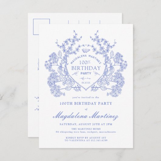 Carte postale 100e anniversaire Invitation à motif (Devant / Derrière)