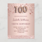Carte Postale 100e anniversaire rose or blush étoiles glamour (Devant)