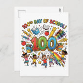 Carte Postale 100th Day of School Colorful Celebration Design –  (Devant / Derrière)