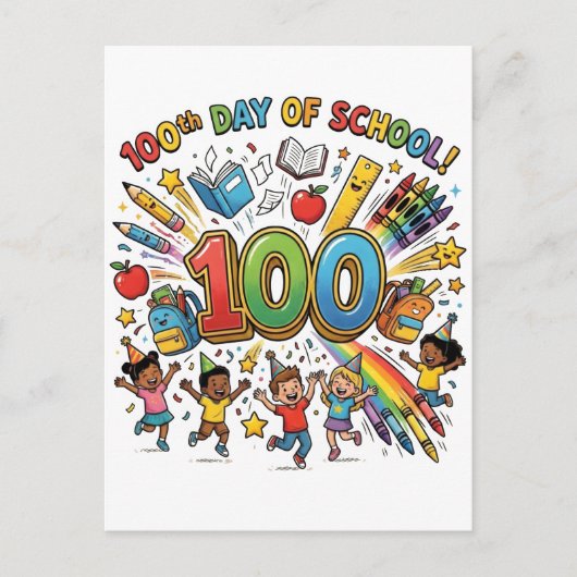 Carte Postale 100th Day of School Colorful Celebration Design –  (Devant)