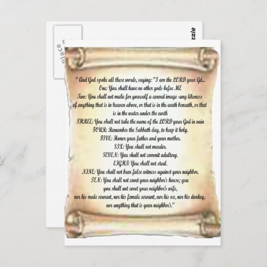 Carte Postale 10 commandements (Devant / Derrière)