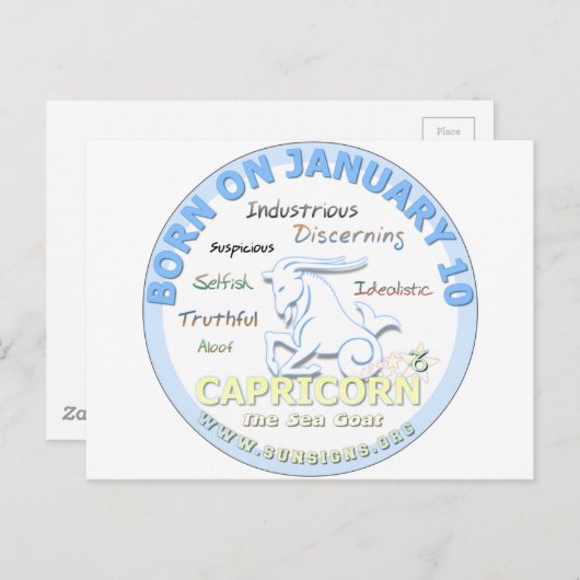 Carte Postale 10 janvier anniversaire - Capricorne (Devant / Derrière)