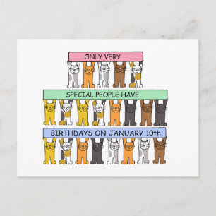 Carte Postale 10 janvier Anniversaire Cute Cartoon Cats