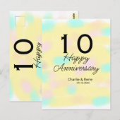 Carte Postale 10e anniversaire de mariage jaune pastel nom rétro (Devant / Derrière)