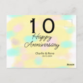 Carte Postale 10e anniversaire de mariage jaune pastel nom rétro (Dos)