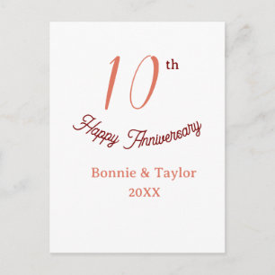 Carte Postale 10e anniversaire de mariage nom pastel pêche rétro
