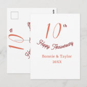 Carte Postale 10e anniversaire de mariage pêche pastel nom rétro (Devant / Derrière)