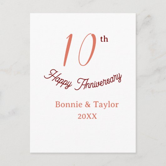 Carte Postale 10e anniversaire de mariage pêche pastel nom rétro (Devant)