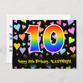 Carte Postale 10e anniversaire : motif coeurs amusants, arc-en-c (Devant / Derrière)
