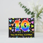 Carte Postale 10e anniversaire : motif de cœurs amusants, arc-en (Debout devant)