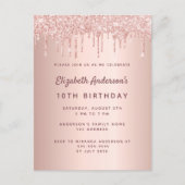 Carte Postale 10e anniversaire rose or parties scintillant rose (Devant)