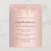Carte Postale 10e anniversaire rose or parties scintillant rose (Devant)
