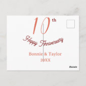 Carte Postale 10th wedding anniversary peach pastel name retro b (Dos)
