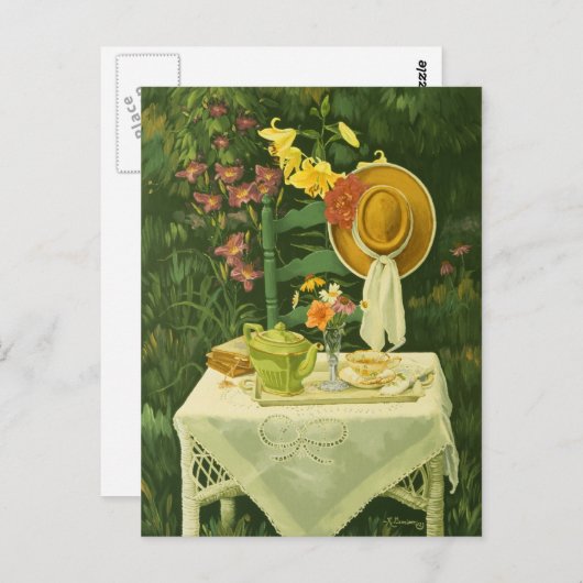 Carte Postale 1144 Tea Time in Garden Postcard (Devant / Derrière)