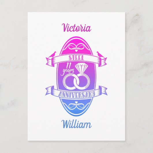 Carte Postale 11 ans traditionnel acier 11e anniversaire mariage (Devant)